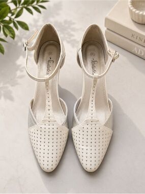 Studded Ivory Ankle-Strap Heels for Women